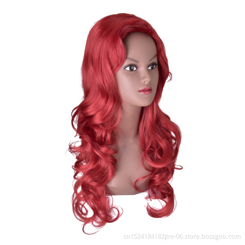 factory wholesale price 28 inch long wavy copper red synthetic wig in stock